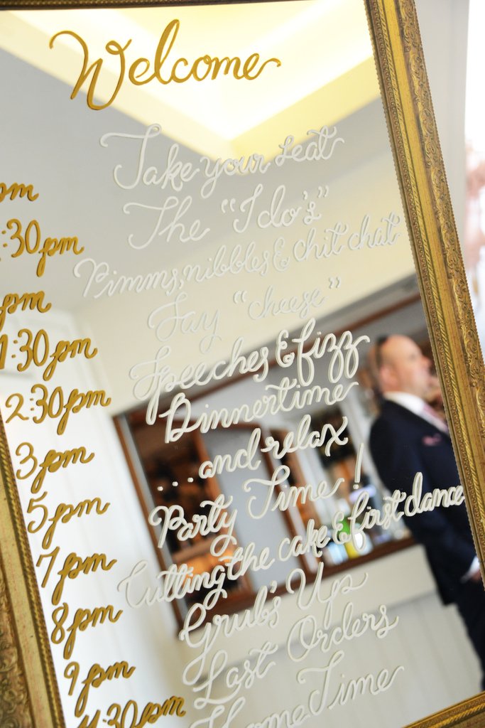 Today has been all about schedules, I have organised all my jobs in a project management system and it reminded me of this pretty mirror timetable I created for the loveliest couple Steve and Emily for their wedding this summer photographed by the talented Helen Court.
