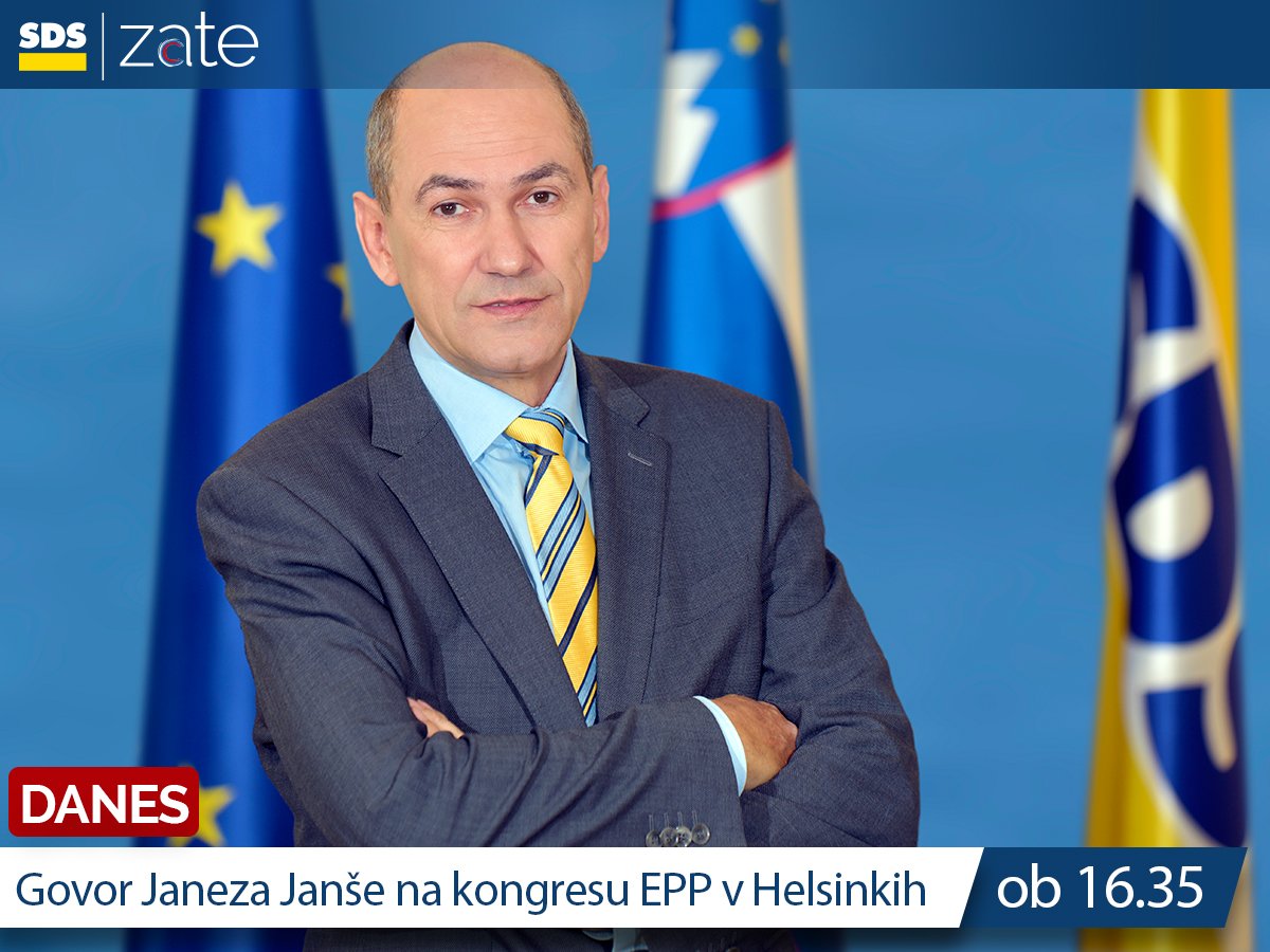strankaSDS's tweet photo. Danes ob 16.35 prisluhnite govoru predsednika @JJansaSDS na kongresu @EPP v Helsinkih. Govor bo v živo predvajan na povezavi: https://t.co/KRhd7Yls6Q https://t.co/WDbUw1YFka