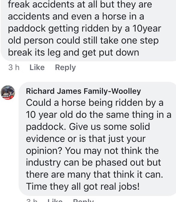timbguille's tweet image. Stupidly found myself reading some comments posted on the Coalition For Protection Of Racehorse Facebook page. To everyone working in racing... “time they all got a real job” #spellplease #Fwit #misinformed