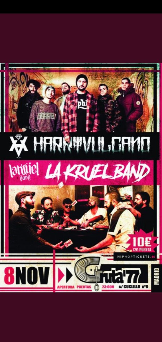 harry_vulcano's tweet photo. Mañana estaremos en la mítica sala @gruta77madrid junto a @lakruelband a partir de las 23.00 de la noche. Entradas en https://t.co/AvR3SGu8f3 en la sala o pidenoslas a nosotros. Let's rock it! https://t.co/KAB2NBVjGb
