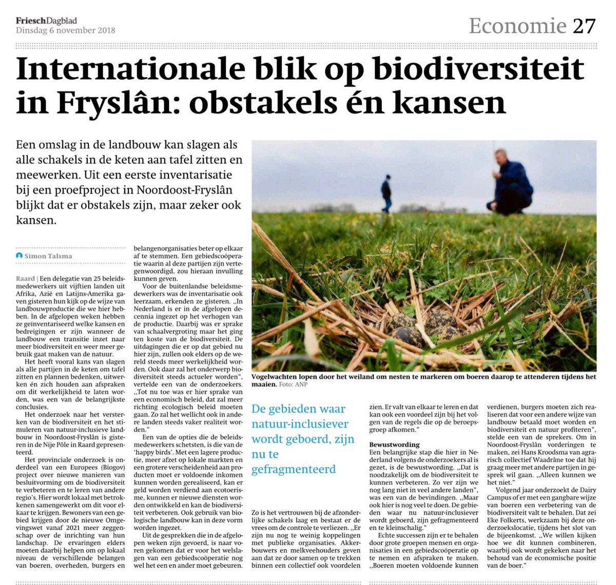 biogovernment's tweet photo. International exposure for pilot in Fryslân, about obstacles and chances countries all over the word meet with, while trying to work out ways to improve biodiversity @interregeurope @provfryslan https://t.co/pl0oygZ1IJ