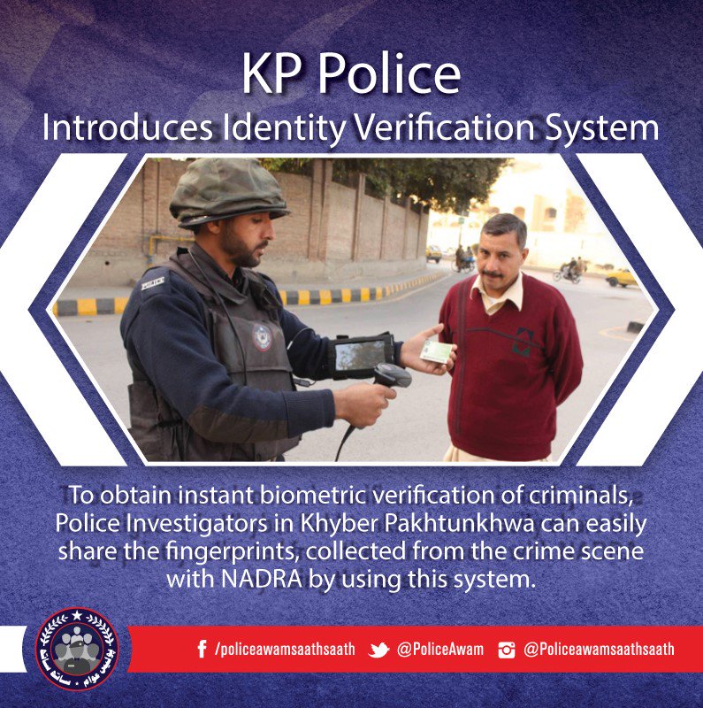 PasbanAwam's tweet photo. KPK Police Identity Verification System.
@KP_Police1 @KPKPoliceUpdate @KPKUpdates @OurKpk @infokpgovt
#PoliceAwamSaathSaath #PakistanPolice #Police #Reforms #PoliceReform #KPK #KpkPolice #VerificationSystem https://t.co/7rr5kIWSZn