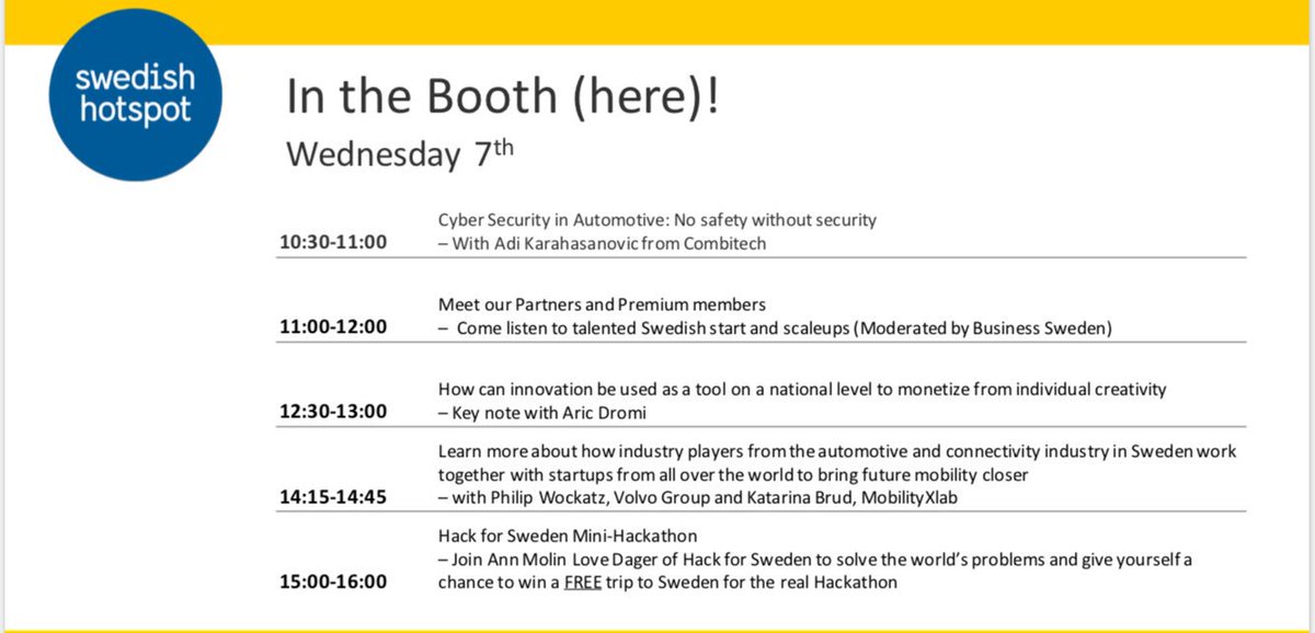 #sweden at <a href="/websummit/">Web Summit</a> today!
Highlights: Aric Dromi at 12.30, MobilityXLabs at 14.15 <a href="/HackForSweden/">Hack for Sweden</a> at 15.00 at Booth E234 #sthlmtech #swetech #websummit #nordicmade