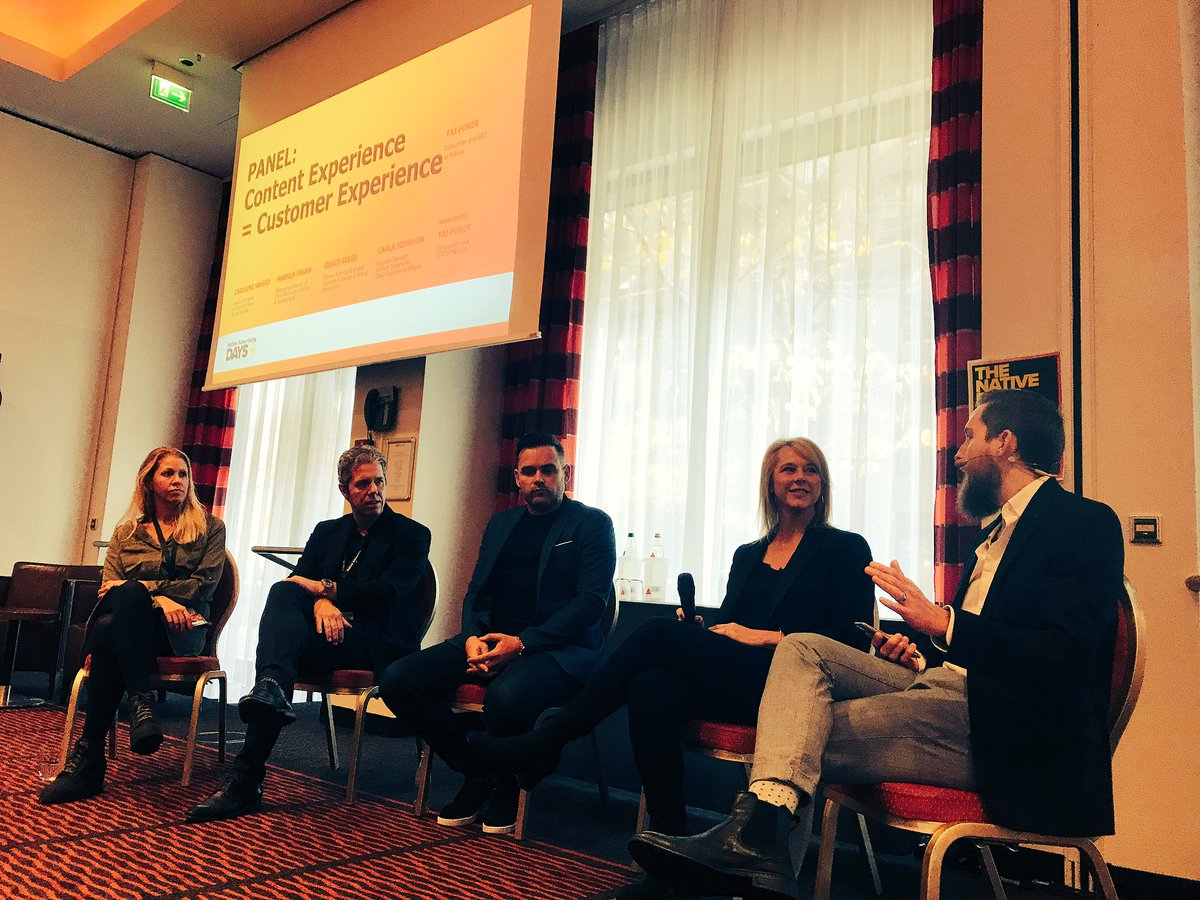 corradopaolucci's tweet photo. Content for content sake is a waste of time. Before starting, 2 questions:
1️⃣ why are we doing this content? 
2️⃣how people feels with this content? 
Pretty cool panel discussion with 5 awesome storyteller����on Content Experience=Customer Experience. #NativeDAYS18 #contentmarketing https://t.co/bK17sRnXfH
