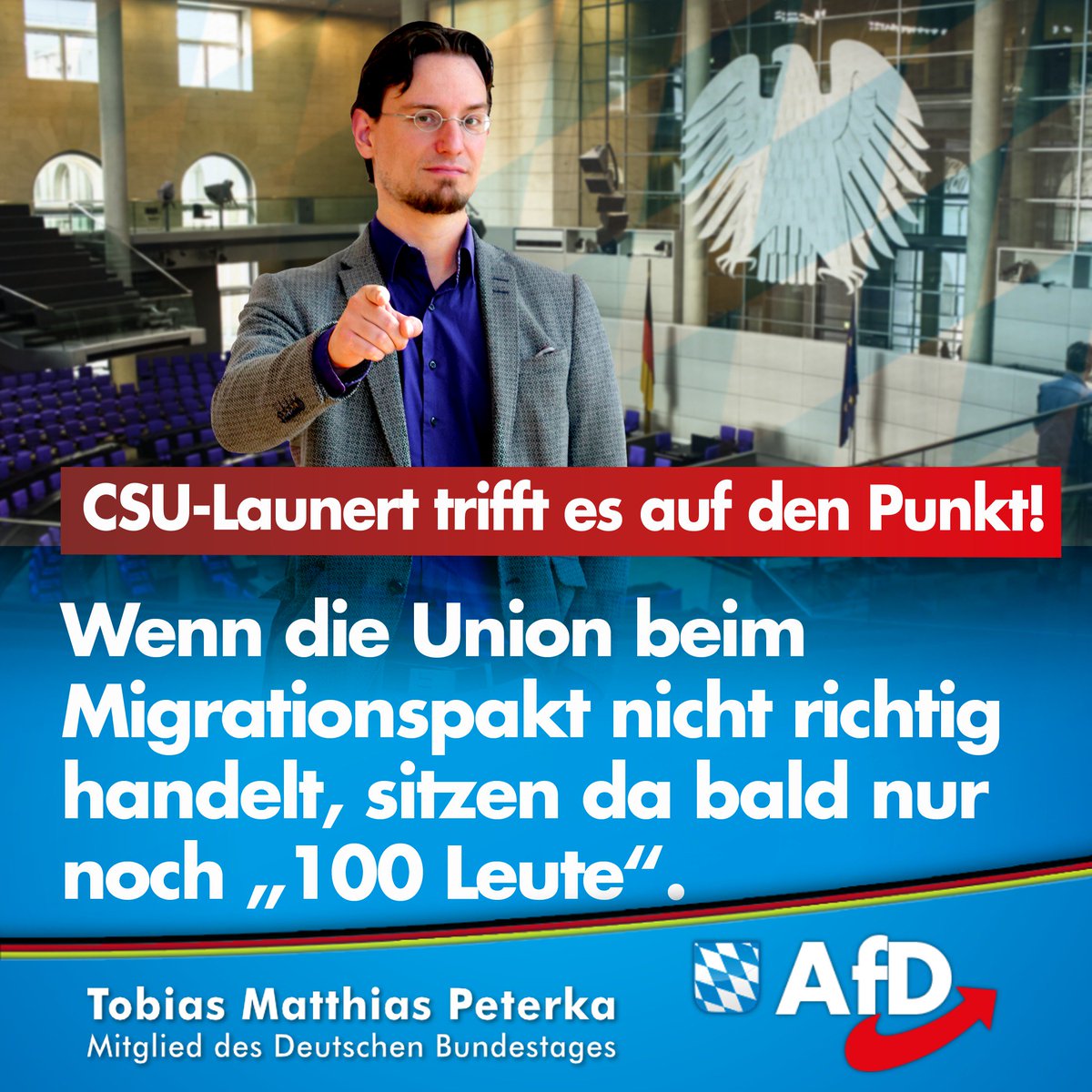 TobiasMPeterka's tweet photo. #CSU-Silke #Launert reicht es - als ihr eine Abstimmung über den #Migrationspakt verweigert wird, verlässt sie wütend den Saal: "Wundert euch nicht, wenn in 3 Jahren hier nur noch 100 Leute sitzen."
#AfD #AfDimBundestag #AfDwirkt
https://t.co/wwxjgQRe5I https://t.co/Vj76xqbDLM