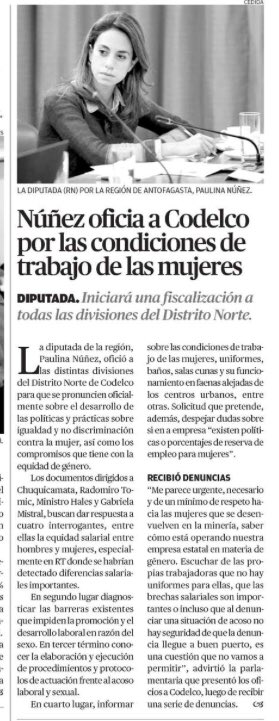 paulinanu's tweet photo. Estamos fiscalizando a Codelco oficiando a los gerentes generales de las divisiones del norte de la compañía para que se pronuncien por las condiciones de trabajo de las mujeres y los compromisos para abordar la agenda de equidad de género. #MayorEquidad #MujeresMineras 👷🏻‍♀️ https://t.co/vhCsgQg8Sk