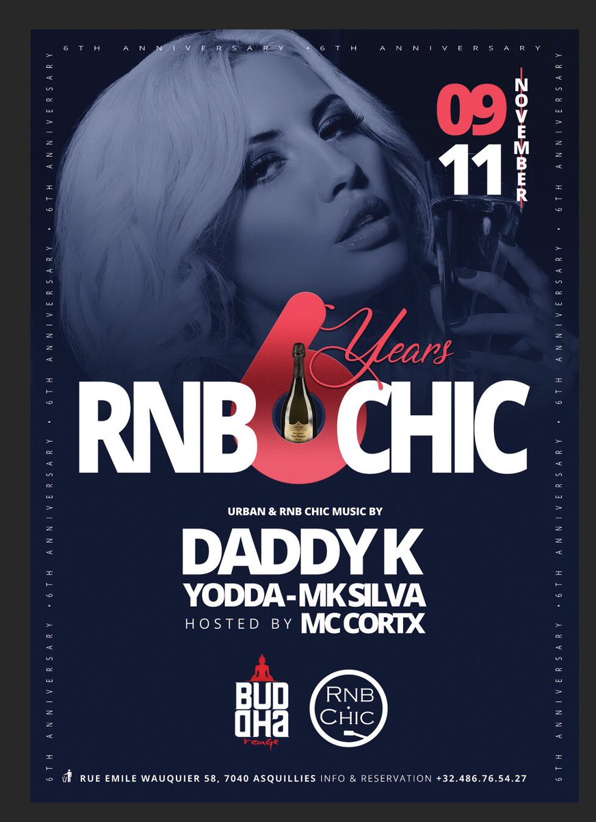 DJDADDYK's tweet photo. Retrouve moi ce Vendredi 09 Novembre au Buddha Rouge pour les 6 Ans De la RNB CHIC #DjDaddyK #Mk #Yodda #CortX #Elie https://t.co/5FrME2tujS