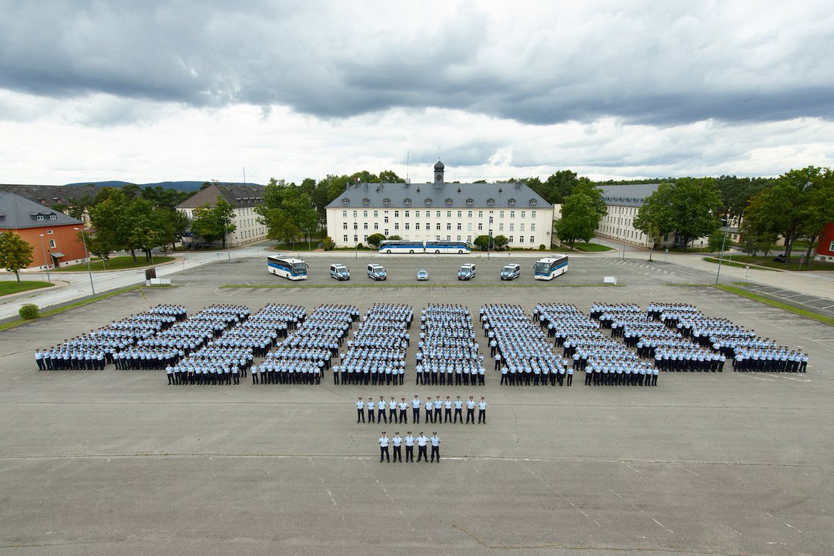 Bundespolizistinnen und Polizisten gruppiert auf Freifläche. Quelle: Jahresbericht Bundespolizei 2017.