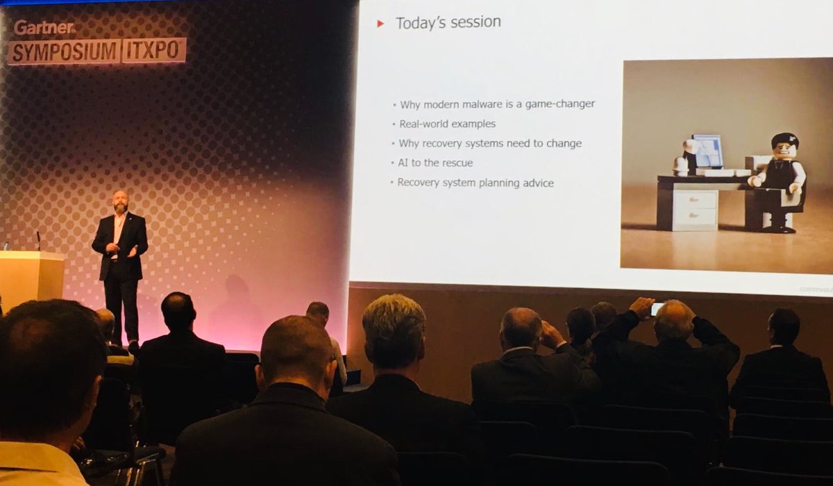 JimboCharlieAsh's tweet image. “Prevention can’t keep up with the level of cyber threats we face today.” ⁦@NigelTozer⁩ from ⁦@Commvault⁩ ‘live’ from #GartnerSYM in #Barcelona