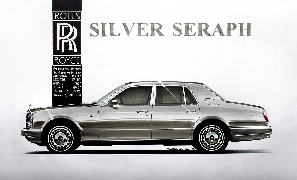 CliffRuddell's tweet image. drawn today . . my homage to the Rolls Royce Silver Seraph - I always liked this design. Had some involvement with the master CAD model . . to create a 20" longer limousine version. Alas it was not to be: VW pulled the plug in 2002! #silverseraph #magicmarker #raytracing