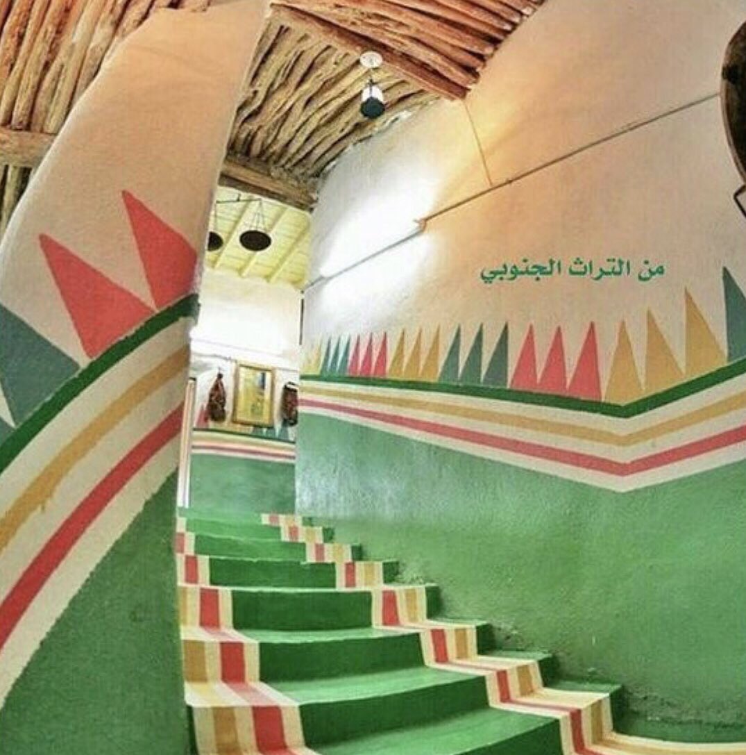 Traditional Interior decoration in the Asir regions of Saudi Arabia.
Consisting of colourful painted stairways and interiors.