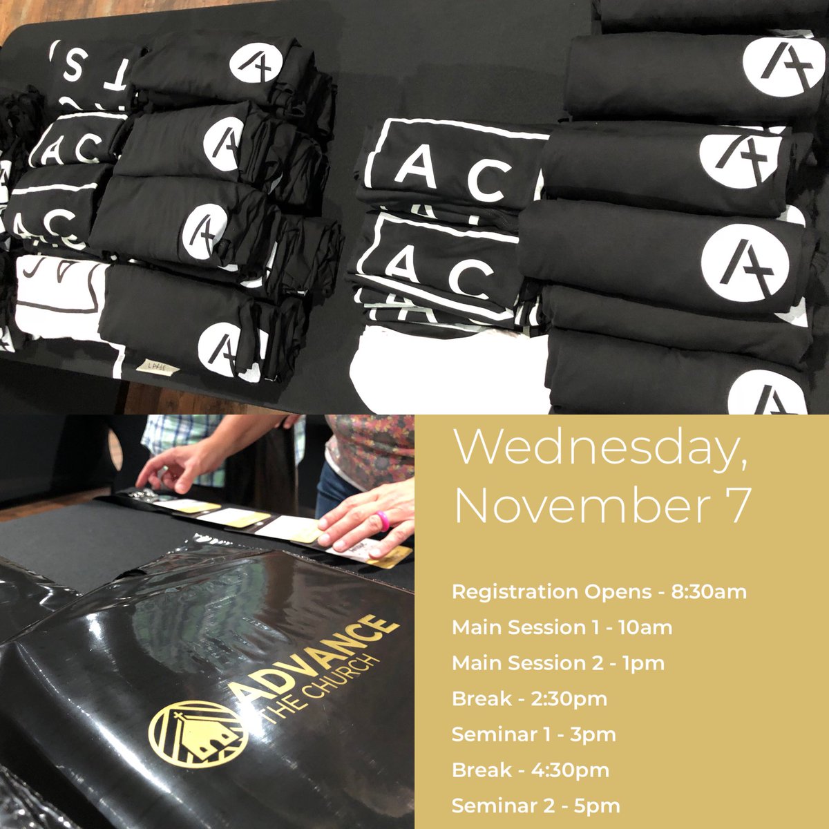 AdvanceTC's tweet image. Hey, #ATC18! When you arrive this morning to @SummitCrossing, you will check-in at the front table, receive a lanyard, swag bag, and have an opportunity to check out the new #Acts29se Shirts — because the long-sleeve season is here! 🍂👀👍