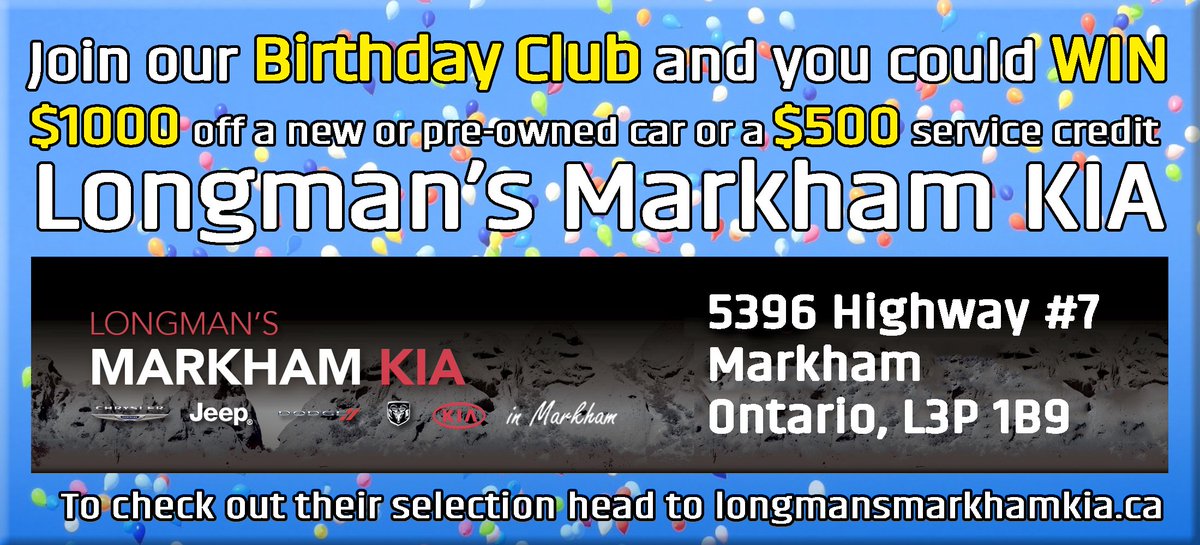 Our friends at <a href="/LongmansKia/">Longman's MarkhamKia</a> have hooked us up with a great prize this month for the #BirthdayClub Enter now at 1059theregion.com to win!