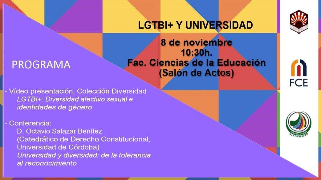 UNEI_uco's tweet photo. Desde la UNEI, nos complace invitar a toda la comunidad universitaria al acto de presentación de la última publicación de la Colección Diversidad titulada: Apuntes para la inclusión en la comunidad universitaria. LGTBI+: diversidad afectivo-sexual e identidades de género https://t.co/x0P4l1gHeD