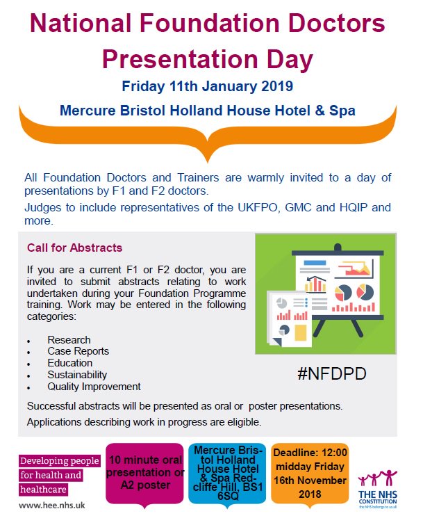 UKFPO (@ukfpo) on Twitter photo The National Foundation Doctor’s Presentation Day is on 11th January 2019. Applications to present is now open and will close on Friday 16th November 2018. More information can be found: foundationprogramme.nhs.uk/content/events
Please email SEVFoundation.SW@hee.nhs.uk if you have further queries The National Foundation Doctor’s Presentation Day is on 11th January 2019. Applications to present is now open and will close on Friday 16th November 2018. More information can be found: foundationprogramme.nhs.uk/content/events
Please email SEVFoundation.SW@hee.nhs.uk if you have further queries