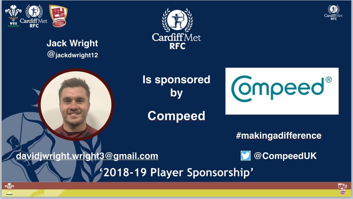 Jack David Wright (@jackdwright12) on Twitter photo Would like to thank <a href="/CompeedUK/">Compeed UK</a> for the support ahead of the <a href="/cardiffmetrfc/">Cardiff Met RFC</a> <a href="/BUCSSuperRugby/">BUCS Super Rugby</a> game against Durham tonight! #makingadifference Would like to thank <a href="/CompeedUK/">Compeed UK</a> for the support ahead of the <a href="/cardiffmetrfc/">Cardiff Met RFC</a> <a href="/BUCSSuperRugby/">BUCS Super Rugby</a> game against Durham tonight! #makingadifference