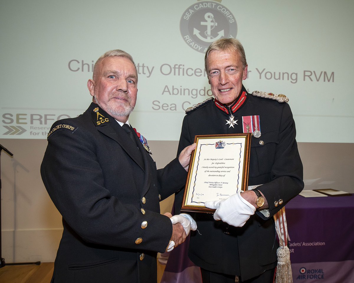 It gives great pleasure to receive this award from Lord Lieutenants' of Oxfordshire Meritorious Service Award for services to the Sea Cadets
