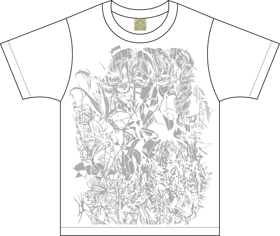 新作Tシャツ(1種・白/黒)を頒布します。同一の版、同一の刷色ですが、ボディの色によって見える柄が変わるようデザインしました。 