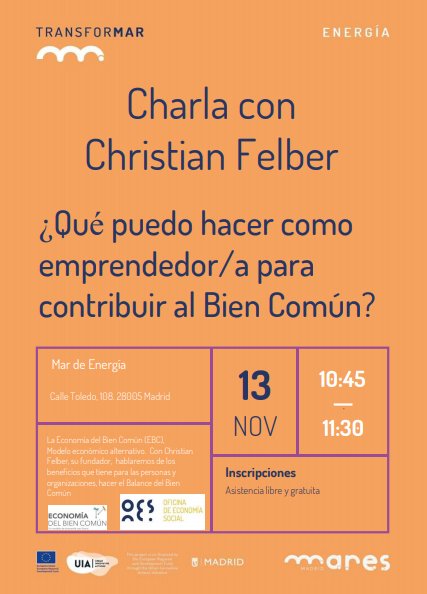 ✨👩‍💼👨‍💼¿Qué puedes hacer como emprendedor/a para contribuir al bien común? Te invitamos a la charla de <a href="/felber_c/">Christian Felber</a> a conocer iniciativas emprendedoras que están transformando la economía para beneficio global.🤗
🗓️Martes 13, a partir de 9:30h en C/ Toledo, 108 (C. Felber: 10:45h)