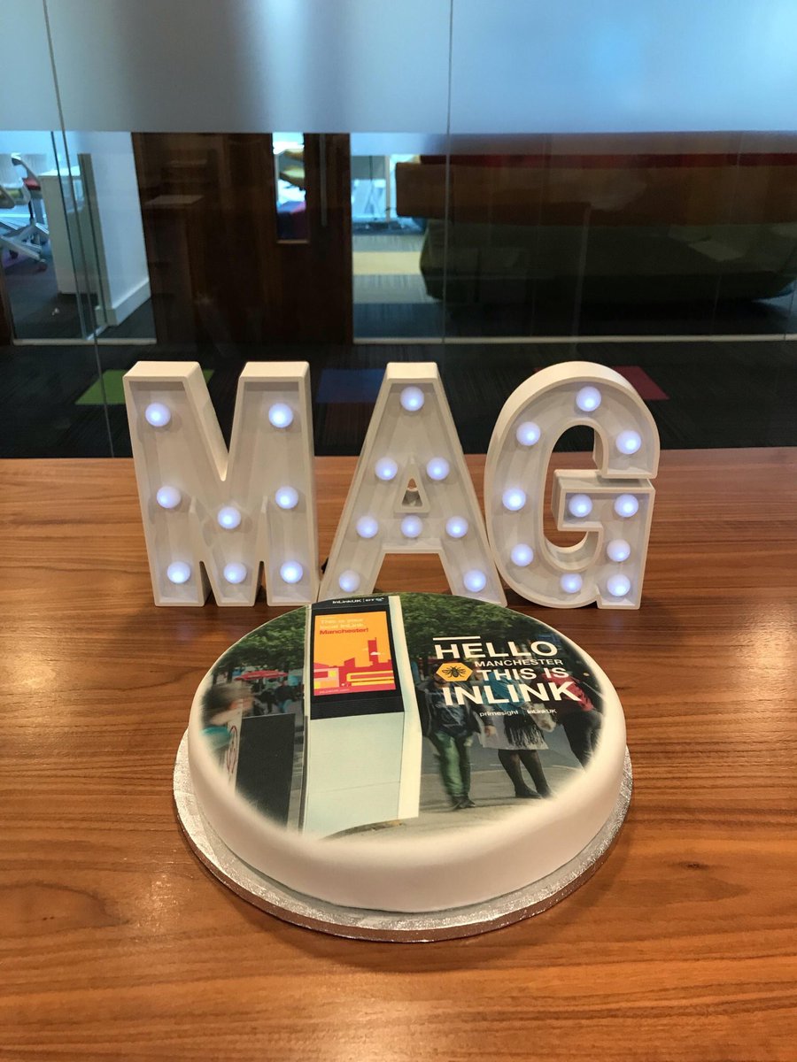 Well.... to go alongside the wonderful (and very yummy!) cake from <a href="/primesight/">primesight</a> ... we have a group planning photo with the new #InLinkMCR and looking forward to the event tomorrow evening! 😁 ... does this count as 4 <a href="/MediaAG/">Media Agency Group</a> entries 🤔🤞🏼