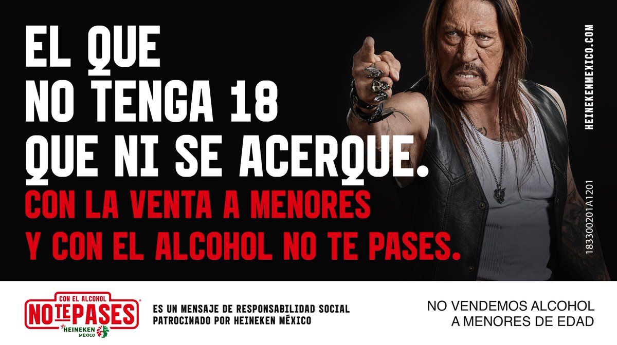 HeinekenMexico's tweet photo. En México, 53.1% de las personas que consumen alcohol, lo hicieron por primera vez antes de los 17 (ENCODAT, Alcohol 2016-2017). ¡No ayudes a que la estadística aumente! ¡No le vendas a menores! Con el alcohol #NoTePases https://t.co/xYqEAetxqk