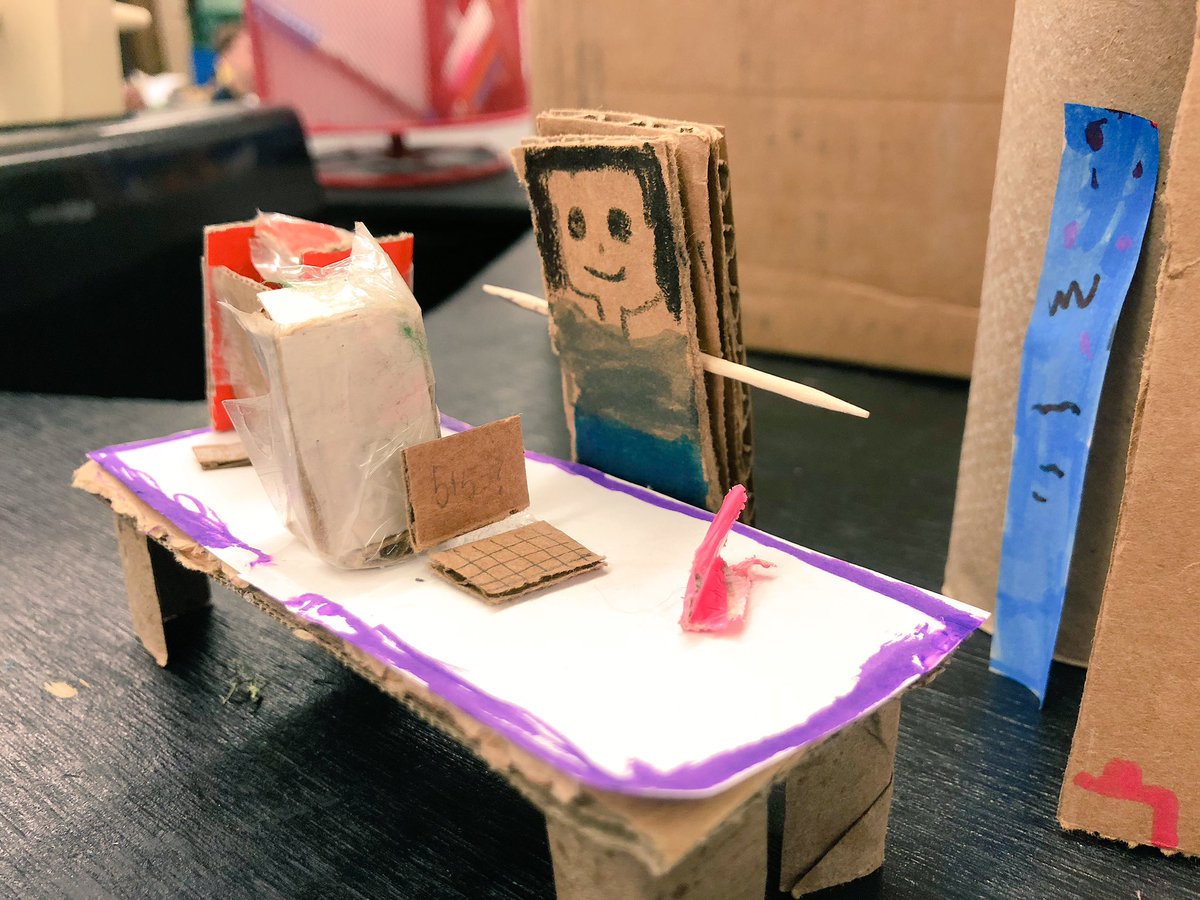 Glover_HGE's tweet photo. Had the best math day ever as we learned to multiply fractions by mixed numbers to scale down items in the classroom. We visited the #HGEmakerspace to construct our mini-models! Based on real items from the classroom!!!! https://t.co/r7JQh9CTb4