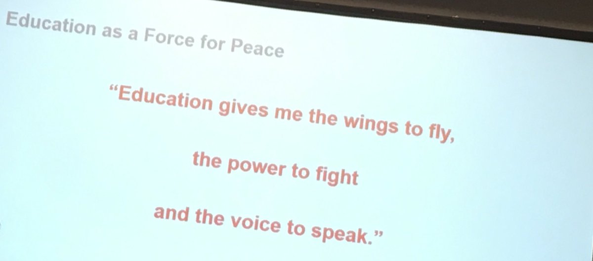 MajaKPersson's tweet photo. Quote by a young woman who attended the American University of Nigeria (AUN). Inspiring presentation by Margee Ensign, former AUN President, about how a higher education institution can play a role in emergency and development assistance. #resilience #RMELConf2018 https://t.co/vLCNO1Ntog