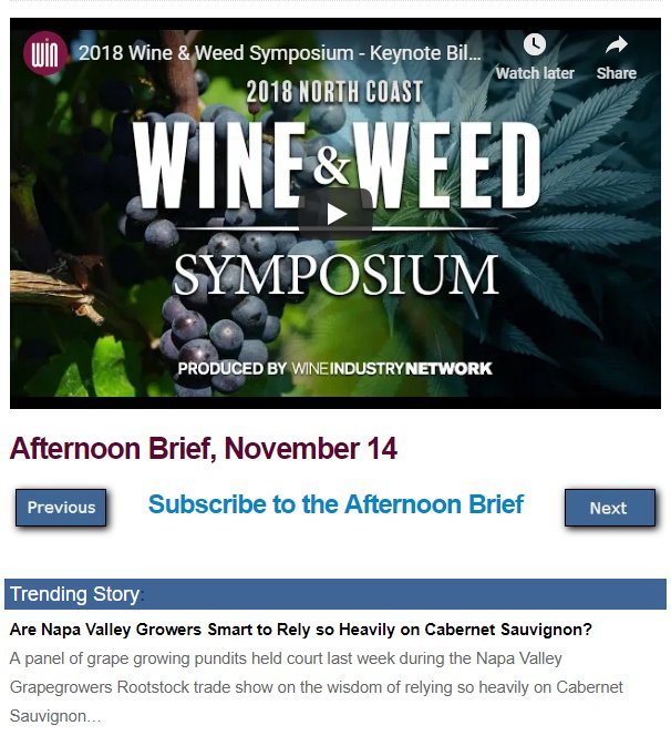 Wine Industry Network (@wineindustry) on Twitter photo Afternoon Brief #WineBiz news for #WineIndustry professionals.
wineindustryadvisor.com/2018/11/14/aft…
<a href="/AquiliniRedMtn/">AquiliniRedMountain</a> <a href="/CarnerosWine/">Carneros Wine</a> <a href="/LeVerredeVin/">Bermar Collection</a> <a href="/garyvee/">Gary Vaynerchuk</a> <a href="/MalibuCoastAVA/">Malibu Coast AVA</a> <a href="/NapaVintners/">Napa Valley Vintners</a> <a href="/SolterraStrateg/">Solterra Strategies</a> <a href="/gardenstatewine/">New Jersey Wines</a> <a href="/TownHallBrands/">Town Hall Brands</a> <a href="/WineSpectator/">Wine Spectator</a> <a href="/goinnovint/">InnoVint</a> <a href="/CiattiCompany/">CIATTI</a> <a href="/winengear/">wine-n-gear</a> Afternoon Brief #WineBiz news for #WineIndustry professionals.
wineindustryadvisor.com/2018/11/14/aft…
<a href="/AquiliniRedMtn/">AquiliniRedMountain</a> <a href="/CarnerosWine/">Carneros Wine</a> <a href="/LeVerredeVin/">Bermar Collection</a> <a href="/garyvee/">Gary Vaynerchuk</a> <a href="/MalibuCoastAVA/">Malibu Coast AVA</a> <a href="/NapaVintners/">Napa Valley Vintners</a> <a href="/SolterraStrateg/">Solterra Strategies</a> <a href="/gardenstatewine/">New Jersey Wines</a> <a href="/TownHallBrands/">Town Hall Brands</a> <a href="/WineSpectator/">Wine Spectator</a> <a href="/goinnovint/">InnoVint</a> <a href="/CiattiCompany/">CIATTI</a> <a href="/winengear/">wine-n-gear</a>