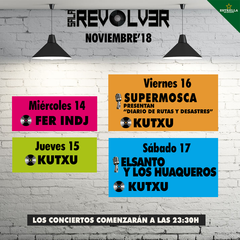 SALA_REVOLVER's tweet photo. ¡¡Semana espectacular en @SALA_REVOLVER !!
Conciertos de @supermoscaband y #Elsanto , y las sesiones de @Kutxu_Dj y @FerIndj. https://t.co/oP2axX6Lz2