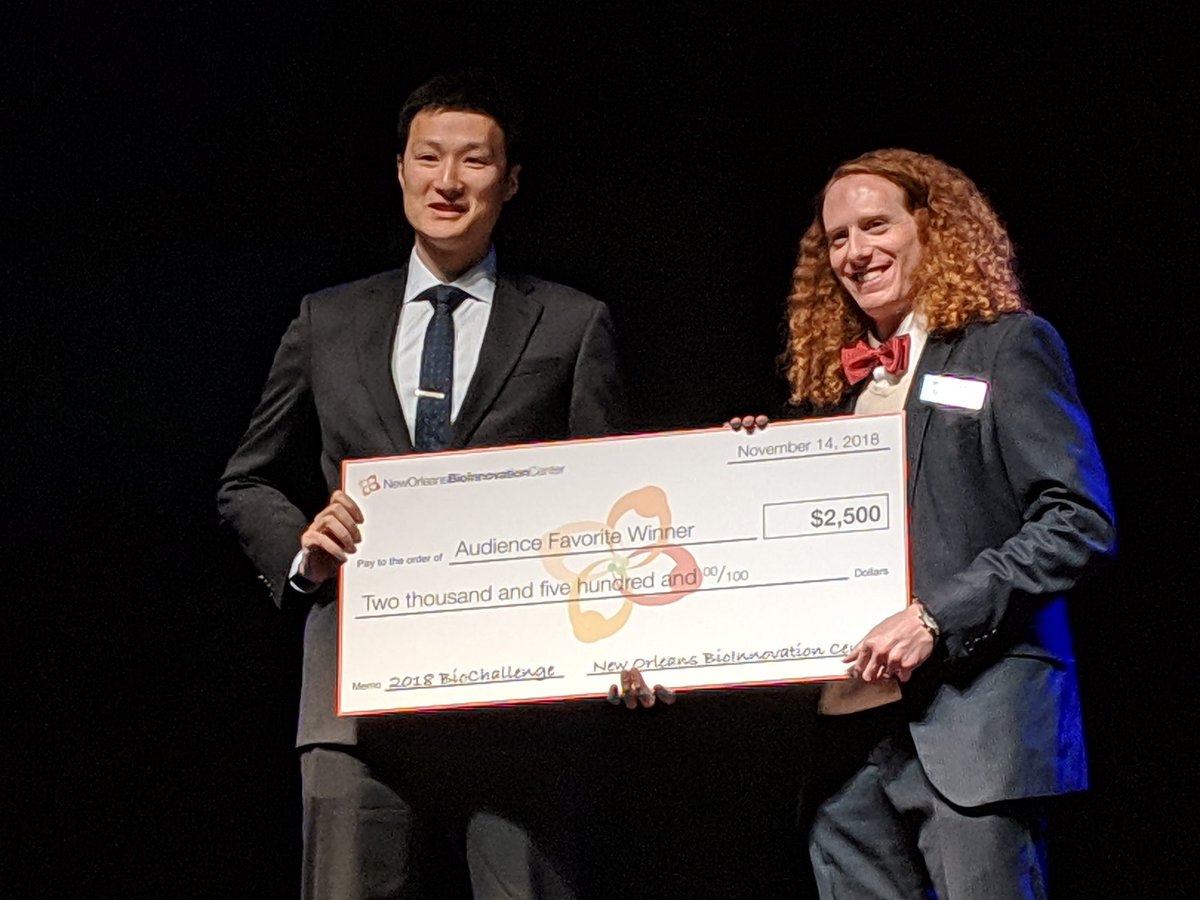 neworleansbio's tweet image. LeviSonics wins the $2,500 Audience favorite prize!!!!! #BioChallenge #InnovationLA2018