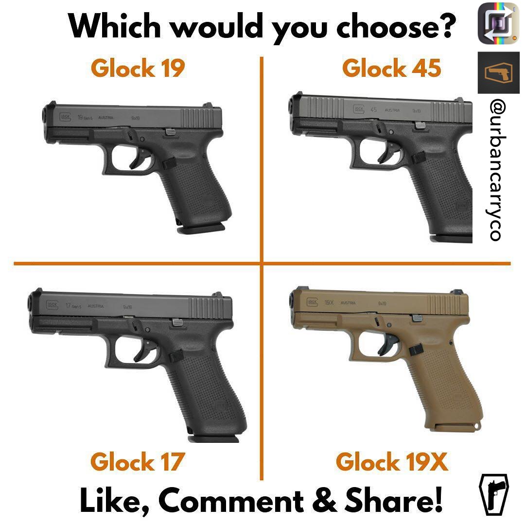 Repost from @urbancarryco using @RepostRegramApp - Which Glock model is your top pick? 
.
.
.
.
.
#tactical #2A #2ndAmendment #guns #firearm #weapon #weapons #gunsdaily #gunstagram #gunsofinstagram #pewpew #thepewpewlife #9mm  #glock #gunlifestyle #gunsandammo #freedom