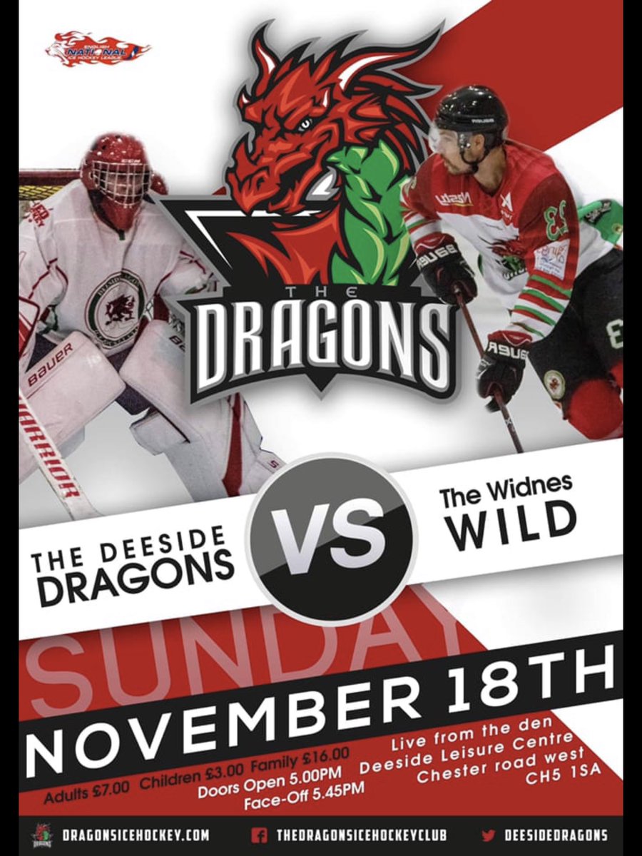 DeesideIce's tweet photo. Come along and watch some great hockey this Sunday @DLC_IceRink when @Deesidedragons taken @WidnesWild 🏒🥅🐉 #hockeyfamily #icefriends #theden @ConnahsQuayTC @LeaderLiveSport @FlintshireChron @discsynchro https://t.co/VKG4znAgb0