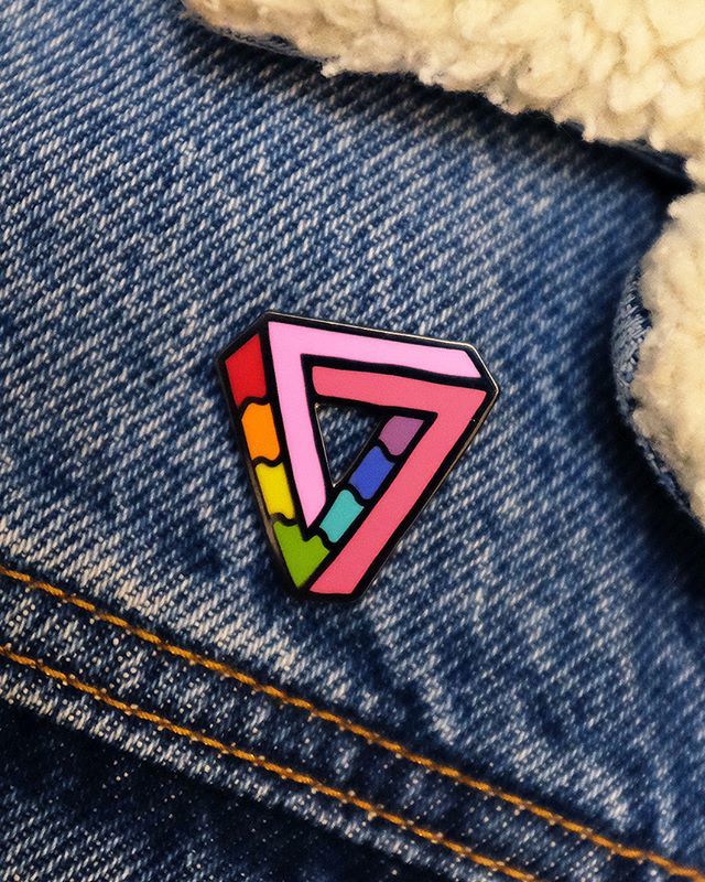 Impossibly gay triangle pin from <a href="/biancadesigns/">Bianca Groenewald</a>🌈 Celebrate queer art!

Buy it through their link in bio! ift.tt/2Te1gjJ