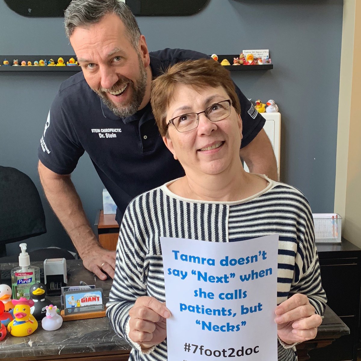 7foot2doc's tweet photo. Tamra sounds like she is saying “next” when she is calling my next patient. But in reality she is saying “necks”. #72doc #worldstallestchiropractor #eyeroll #7foot2doc #gonsteadchiropractic #gonstead #talldoctorquotes #funny #funnyboss #funnybosses https://t.co/sMolJeyrpc