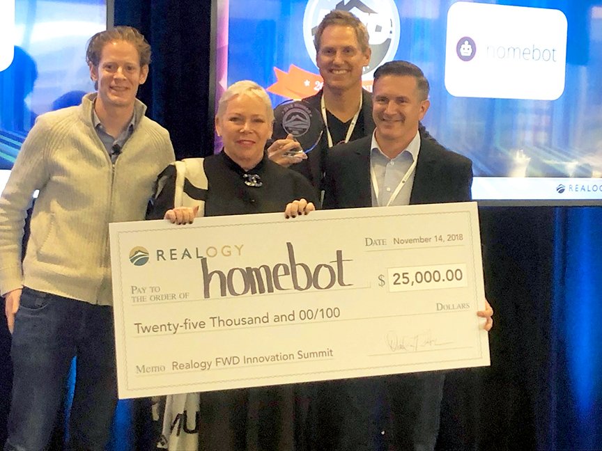 RealogyFWD's tweet photo. Congratulations to Ernie Graham and Michael Lynch and @homebotapp, winner of the 2018 #RealogyFWD Innovation Summit. https://t.co/94rzMUKPNZ