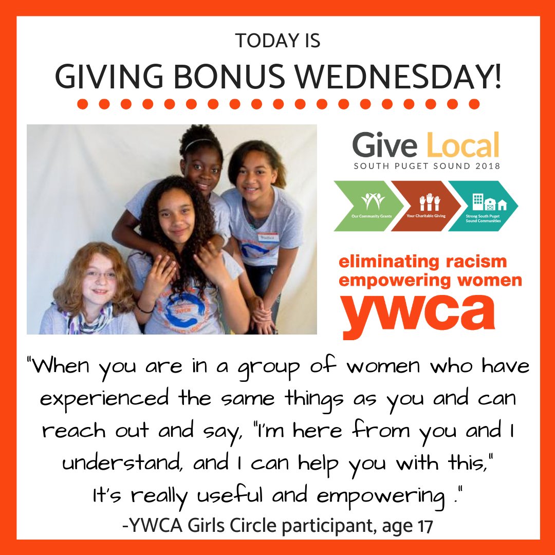 YWCA_Of_Olympia's tweet image. TODAY is the last @tcfsps #GiveLocalSPS GIVING BONUS WEDNESDAY! Thanks to @PanowiczJewelrs, if you donate $25+ to Girls Circle today, you will be entered in the drawing to earn an additional $100 to send to the organization of your choice! DONATE: givelocal.thecommunityfoundation.com/campaign/ywca?…