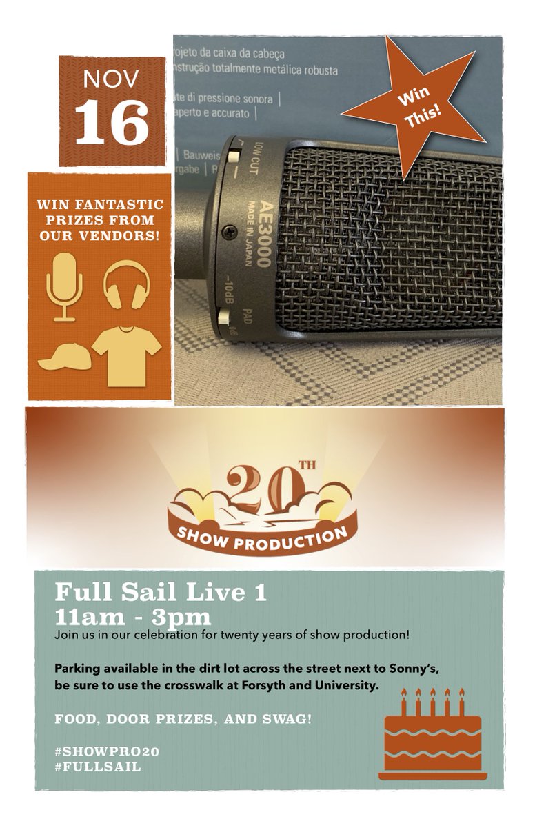 FSShowProClub's tweet photo. Hey #FullSail #ShowProStudents - you could win this on Friday 11/16 at the #ShowPro20 party in Live 1. See you there! https://t.co/m5VUxNEcTv