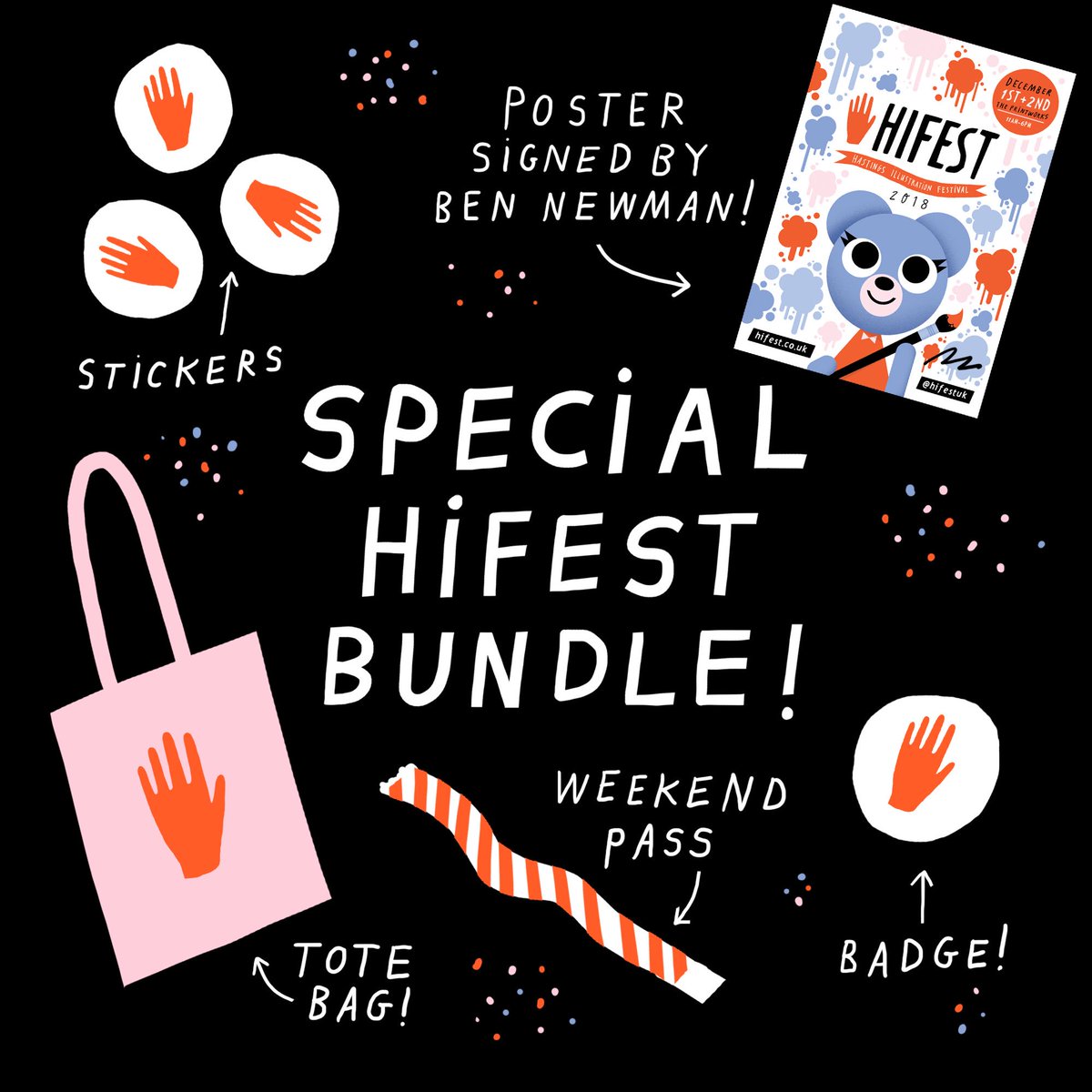 Tickets for HiFest 2018 are on sale NOW! We’re offering a limited edition “Special HiFest Bundle” which includes a fab tote bag, weekend pass, badge, stickers and a poster signed by the brill @bennewmanillo  BOOK HERE > hifest.co.uk/tickets/ ✋ Tickets available on door too ✋
