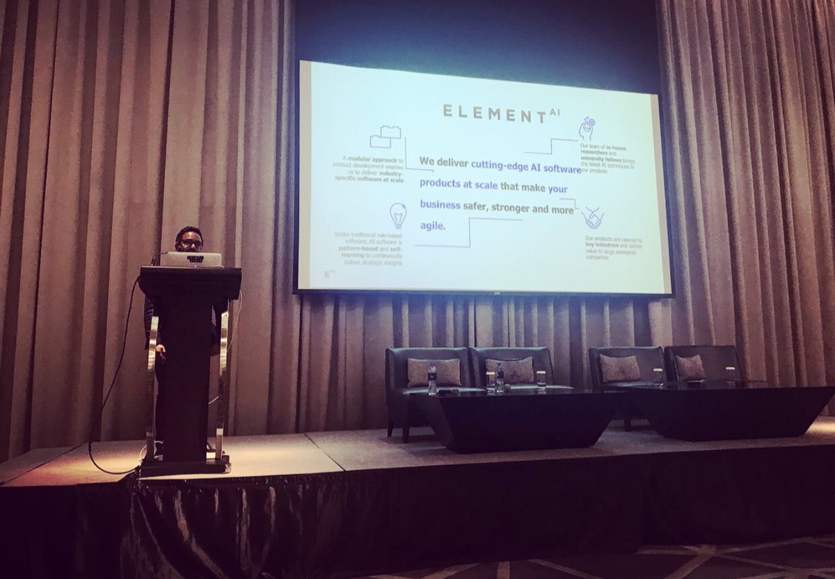 daniele_haddad's tweet photo. Such a treat to listen to @_kramki from @element_ai at #TakeOverDXB β he draws parallels between the advent of electricity and that of #AI + says the time to invest in #ArtificialIntelligence is now https://t.co/iG44RjALXD