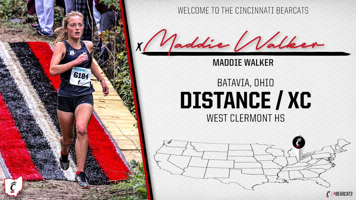 GoBearcatsTFXC's tweet image. Welcome to the #Bearcats, Maddie Walker!

📍 Batavia, Ohio
🎽 West Clermont HS 
🏃‍♀️ Distance &amp;amp; Cross Country 
🔝 4:56.95 / 17:30.0

#NationalSigningDay