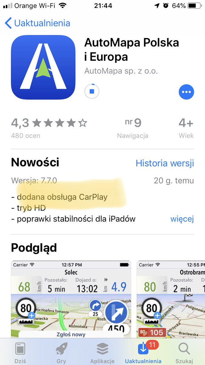 JacekChomicki's tweet image. Kolejna nawigacja do #carplay. Brawo #Automapa. Że też @januszek nic się nie chwali ??