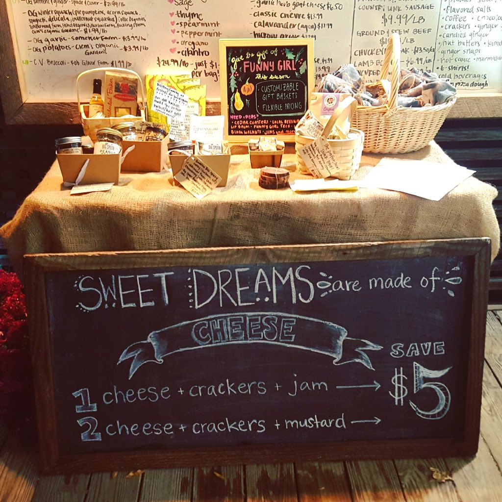 Delightful things happening at the farmstand this week 🧀CHEESE PLATE BUNDLE: save $5 when you buy a local cheese, crackers &amp; jam/mustard 🎁LOCAL GIFTS: farmstand gift cert., foodie gift baskets, FGF t-shirts, coasters &amp; cutting boards, &amp; foraged black walnuts 
#localthanksgiving