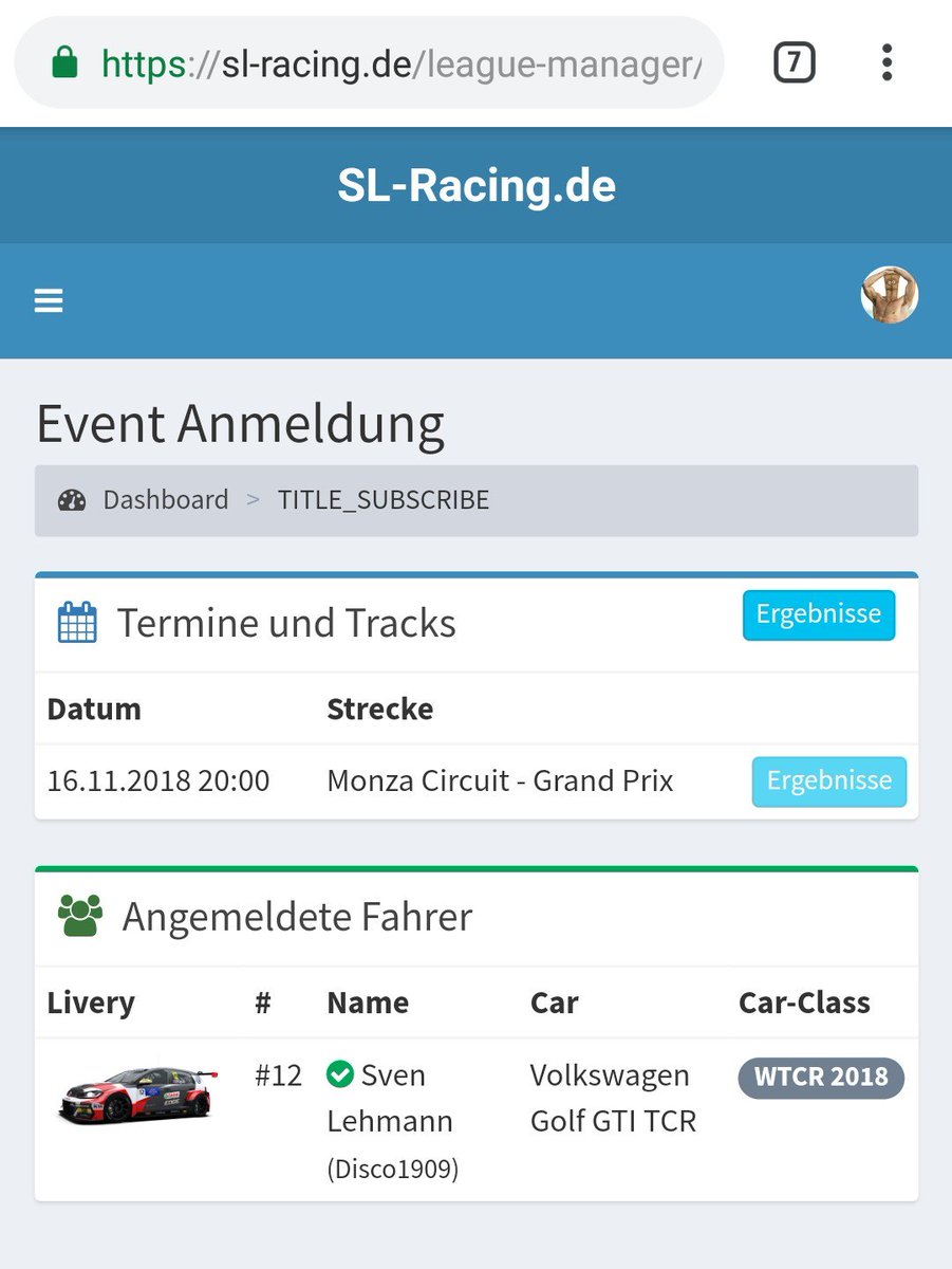Gute Neuigkeiten, es ist vollbracht.
Die nächste Version meines Liga-Managers ist ab sofort online.
Jetzt können alle Anmeldungen zu Events hier getätigt.

Weitere Infos morgen im Forum.

#raceroom #events #slracing #leaguemanager #simracing #racing #nextversion