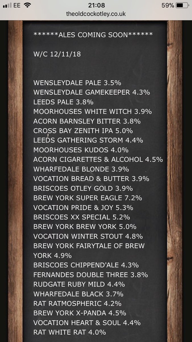 The Old Cock (@theoldcockotley) on Twitter photo Fantastic beers coming soon from: <a href="/Wensleydale_Ale/">Wensleydale Brewery</a> <a href="/TheLeedsBrewery/">The Leeds Brewery</a> <a href="/Moorhousesbrew/">Moorhouse's Brewery</a> <a href="/AcornBrewery/">Acorn Brewery</a> <a href="/WharfedaleBeer/">Wharfedale Brewery</a> <a href="/vocationbrewery/">Vocation Brewery</a> <a href="/brewyorkbeer/">Brew York</a> <a href="/FernandesBrewer/">Fernandes Brewery</a> <a href="/RatBrewery/">Rat Brewery</a> <a href="/rudgatebrewery/">Rudgate Brewery</a>
#Otley #Realale Fantastic beers coming soon from: <a href="/Wensleydale_Ale/">Wensleydale Brewery</a> <a href="/TheLeedsBrewery/">The Leeds Brewery</a> <a href="/Moorhousesbrew/">Moorhouse's Brewery</a> <a href="/AcornBrewery/">Acorn Brewery</a> <a href="/WharfedaleBeer/">Wharfedale Brewery</a> <a href="/vocationbrewery/">Vocation Brewery</a> <a href="/brewyorkbeer/">Brew York</a> <a href="/FernandesBrewer/">Fernandes Brewery</a> <a href="/RatBrewery/">Rat Brewery</a> <a href="/rudgatebrewery/">Rudgate Brewery</a>
#Otley #Realale