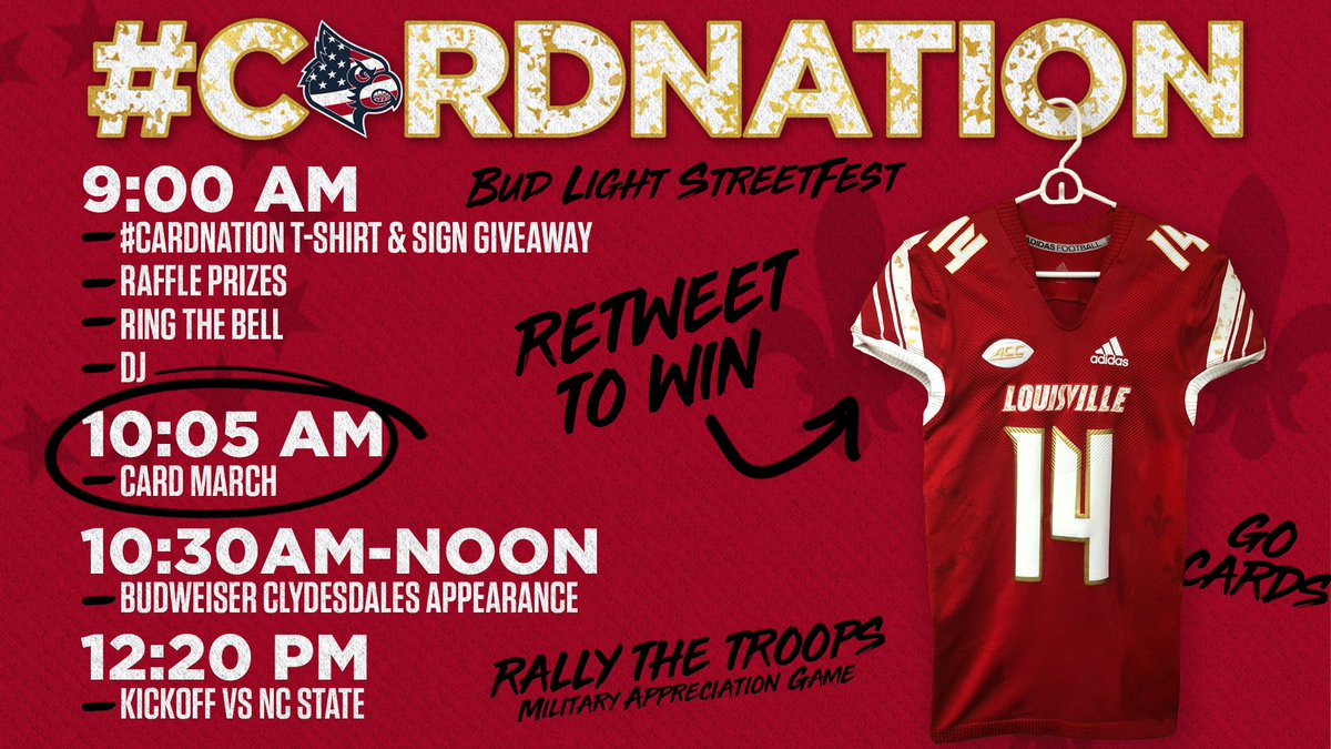 GoCards's tweet photo. 🗣️ #CardNation, ROLL CALL ... 

Who's joining us at Card March to cheer @UofLFootball into Cardinal Stadium?
 
Retweet to rally the troops and for a chance to WIN this 👇 Hard Knox jersey! https://t.co/406FXFwNr1