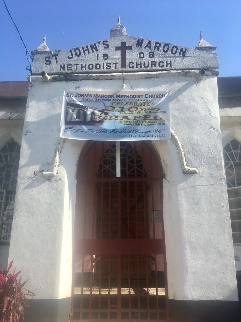 IrlEmbFreetown's tweet photo. Finishing off our #Freetown tour in city centre: the iconic Cotton Tree, National Museum, St. George’s Cathedral &amp; St. John’s Maroon Church with its historic roof constructed from the boats of freed slaves. Fascinating tour, thanks @VisitSL #SierraLeone https://t.co/H8ahLleuum