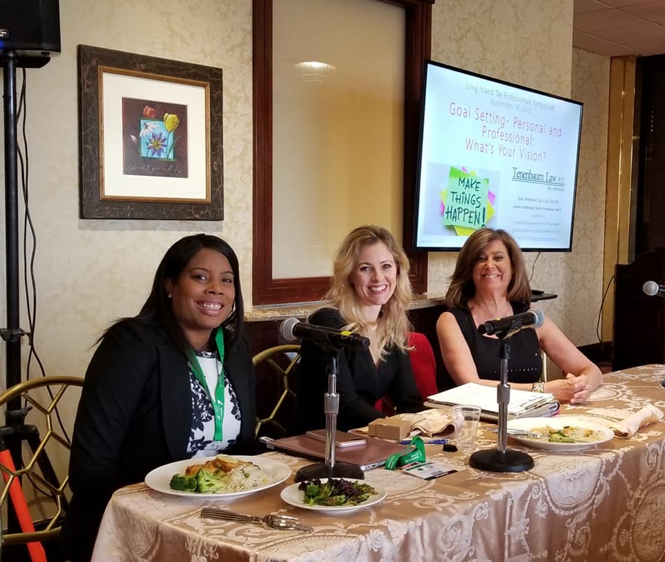 TenenbaumLaw's tweet photo. Speaking at the Tax Symposium on Goal Setting: What's Your Vision Personally and Professionally? with Belinda Di Giambattista, who spoke about Key Performance Indicators and Metrics and Donyshia Boston-Hill, who spoke about Marketing. #LITPS https://t.co/OK8ujgjUaQ