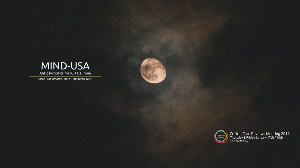 Is this the end of antipsychotics for ICU delirium?
Or maybe just for hypoactive delirium?
Join the conversation with MIND-USA investigator <a href="/timothygirard/">Timothy Girard</a> at #CCR19
bit.do/CCR19