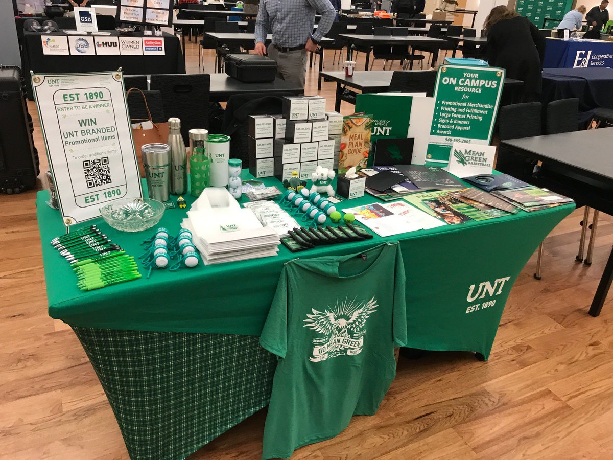 PDSPromo's tweet image. Thank you to those who stopped by to visit our booth today! What a great show! #UNTHUB, #UNT Promo, #UNTMerchandise, #UNTSWAG, #UNT Printing and Distribution Solutions