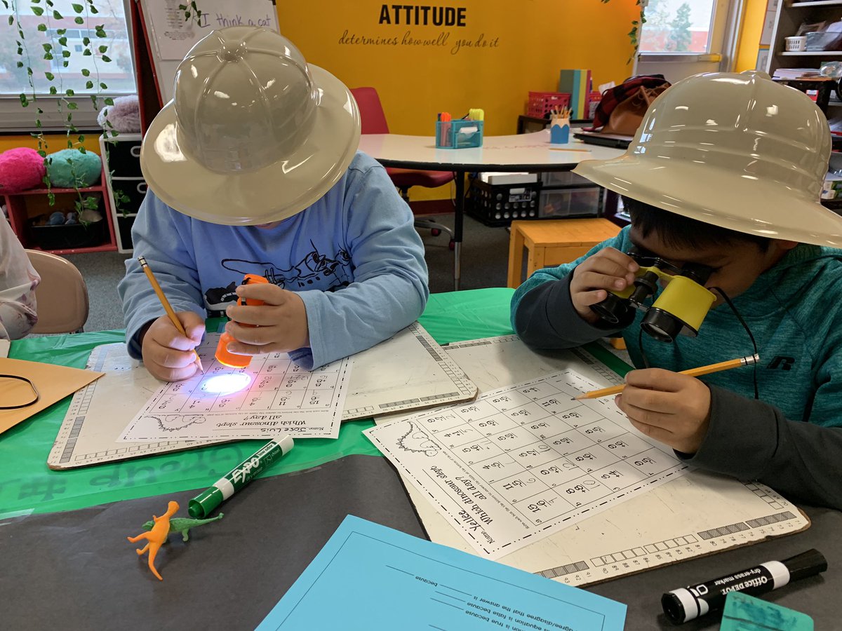 We started our Jurassic World day by saving Ms. Williams from a Spinosaurus! We had to solve all the math puzzles to open the lock🔐on the case holding the tranquilizer darts. We did it!🦖🦕#coteaching #dinoday